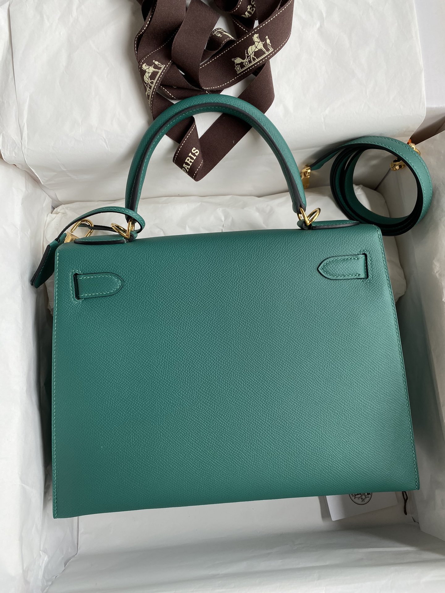 Hermes Kelly 28cm Handbag Shoulder Bag in Malachite Green Epsom Leather